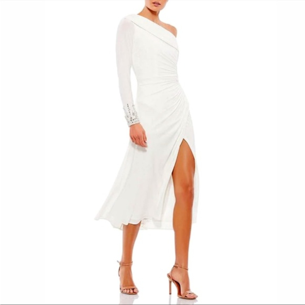 Mac Duggal White One-Shoulder Dress